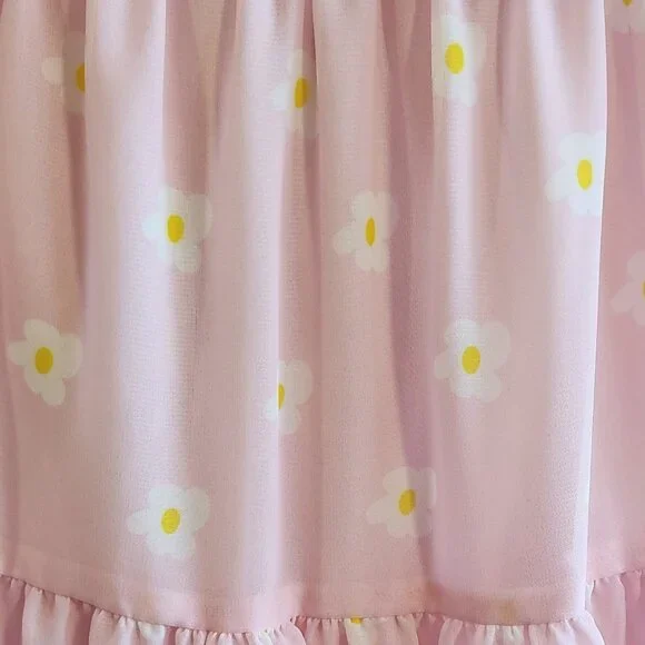 Lucy in the Sky Pink Ruffled Babydoll Dress Floral Daisy Puff Sleeves Sz Medium - Picture 2 of 11